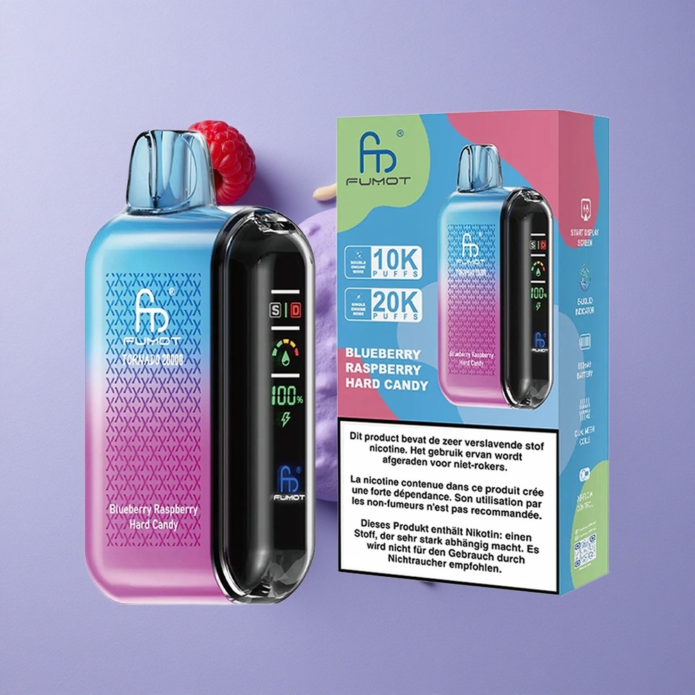 Fumot Tornado 20000 Blauwe Bes Framboos Hard Candy met Dual Mesh Coil