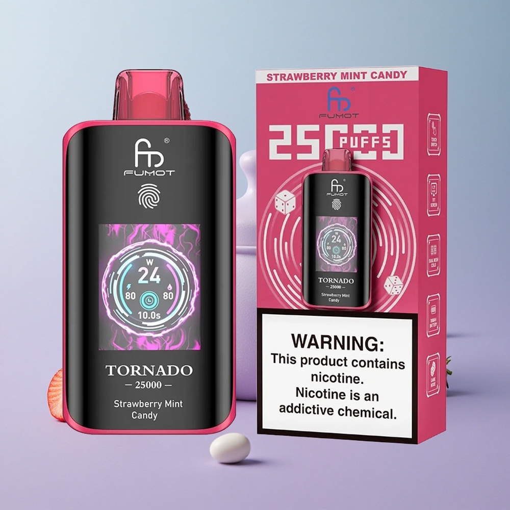 Fumot Tornado 25000 Aardbei Munt Snoep Scherm