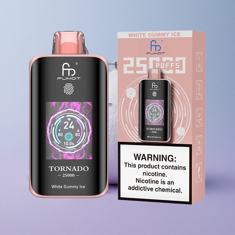 Fumot Tornado 25000 Witte Gummy IJs met HD-scherm